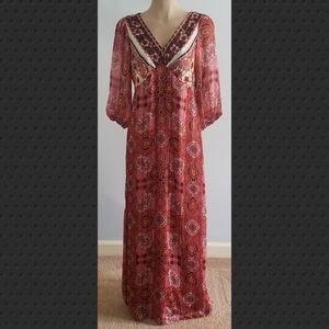 NEW! Cheztu Printed Chiffon Maxi Dress Size 6